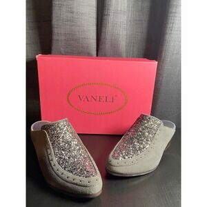 Vaneli Womens Grey Suede Glitter Mules Studded Block Heel Clogs Size 6.5 M‎